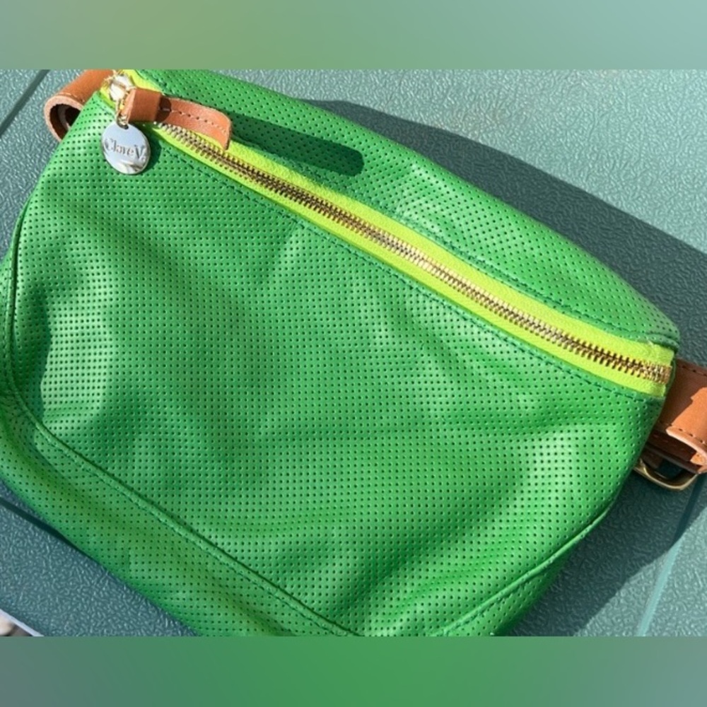 Rare and New Clare V Leather Parrot Green Fanny Pack